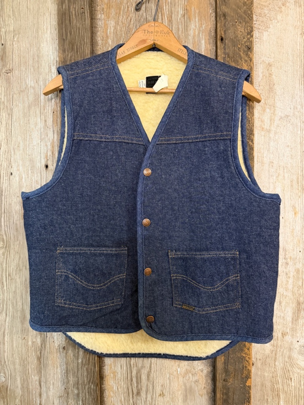 VTG 70s Roebucks ‘Sherpa’ Lined Button Up Denim Vest:Size Medium